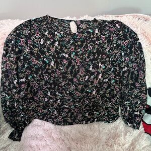 Lulu's Black Floral Blouse